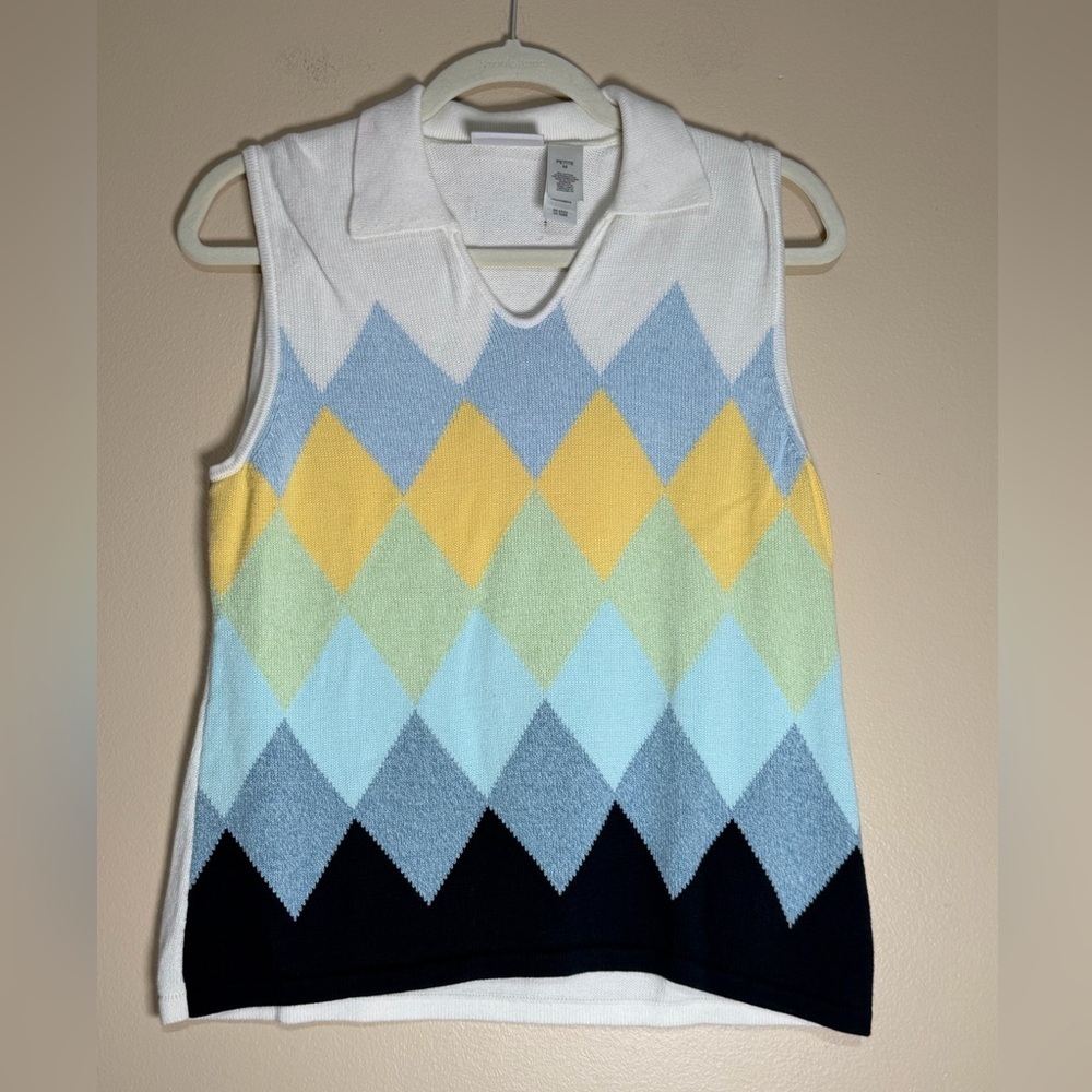 Lizgolf White Petite Knit Polo Sweater Top